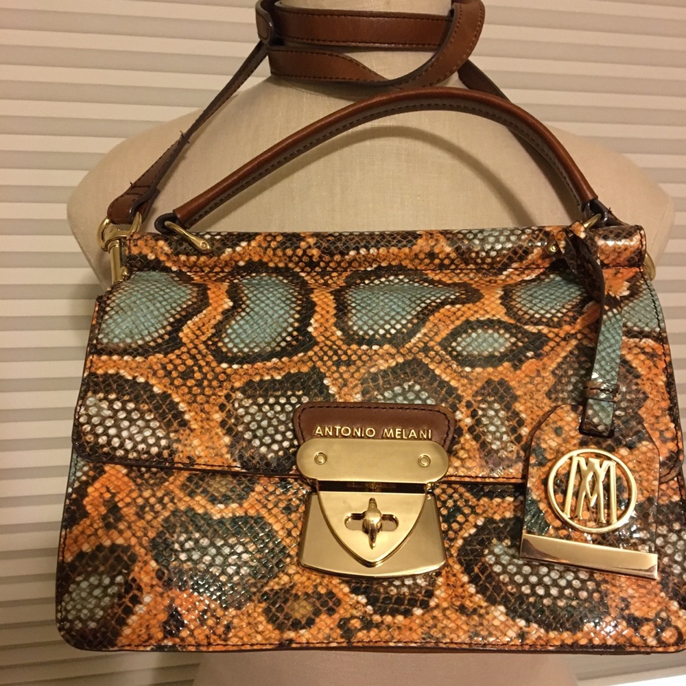 ANTONIO MELANI Snakeskin Look Leather Bag NWOT